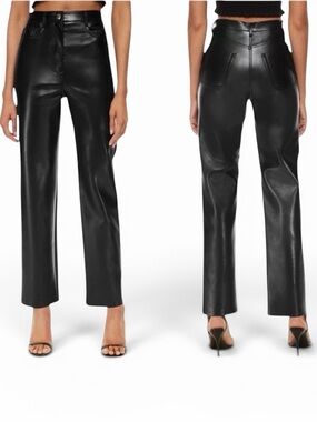 Aritzia Wilfred Melina Pants High-Rise Black Faux Leather Straight-Leg Size 6